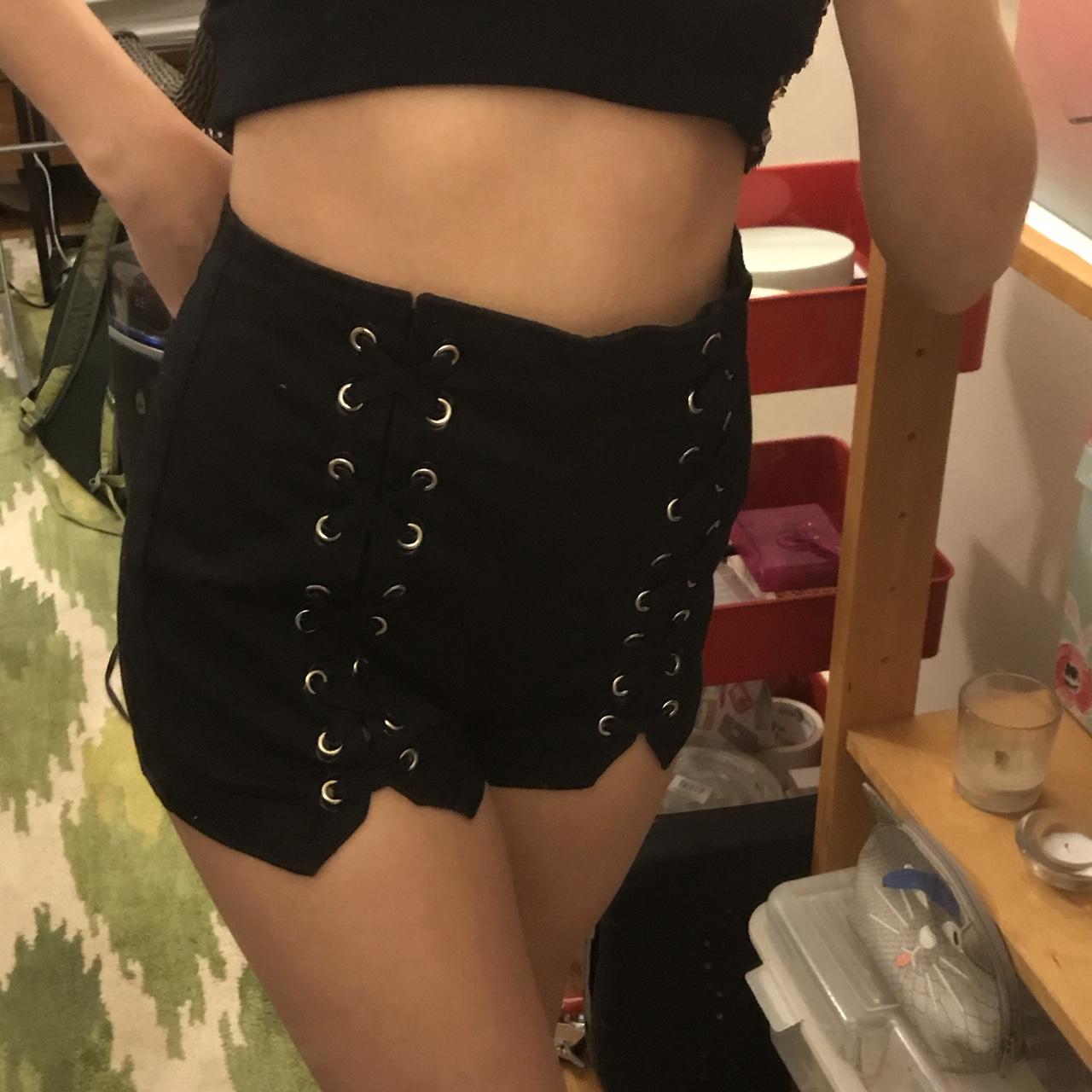 black lace up booty shorts