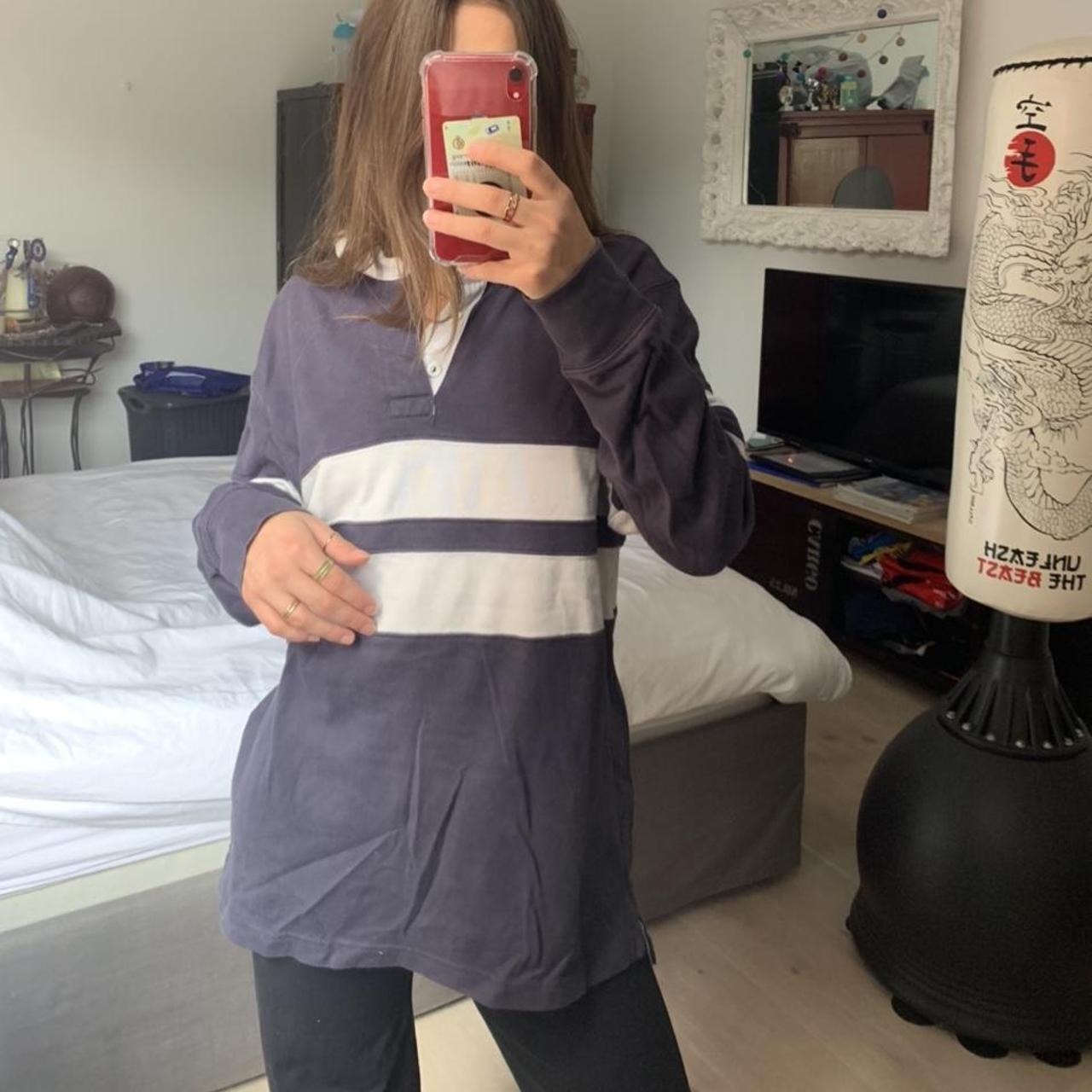 J.Crew Women's White and Navy Poloshirts Depop