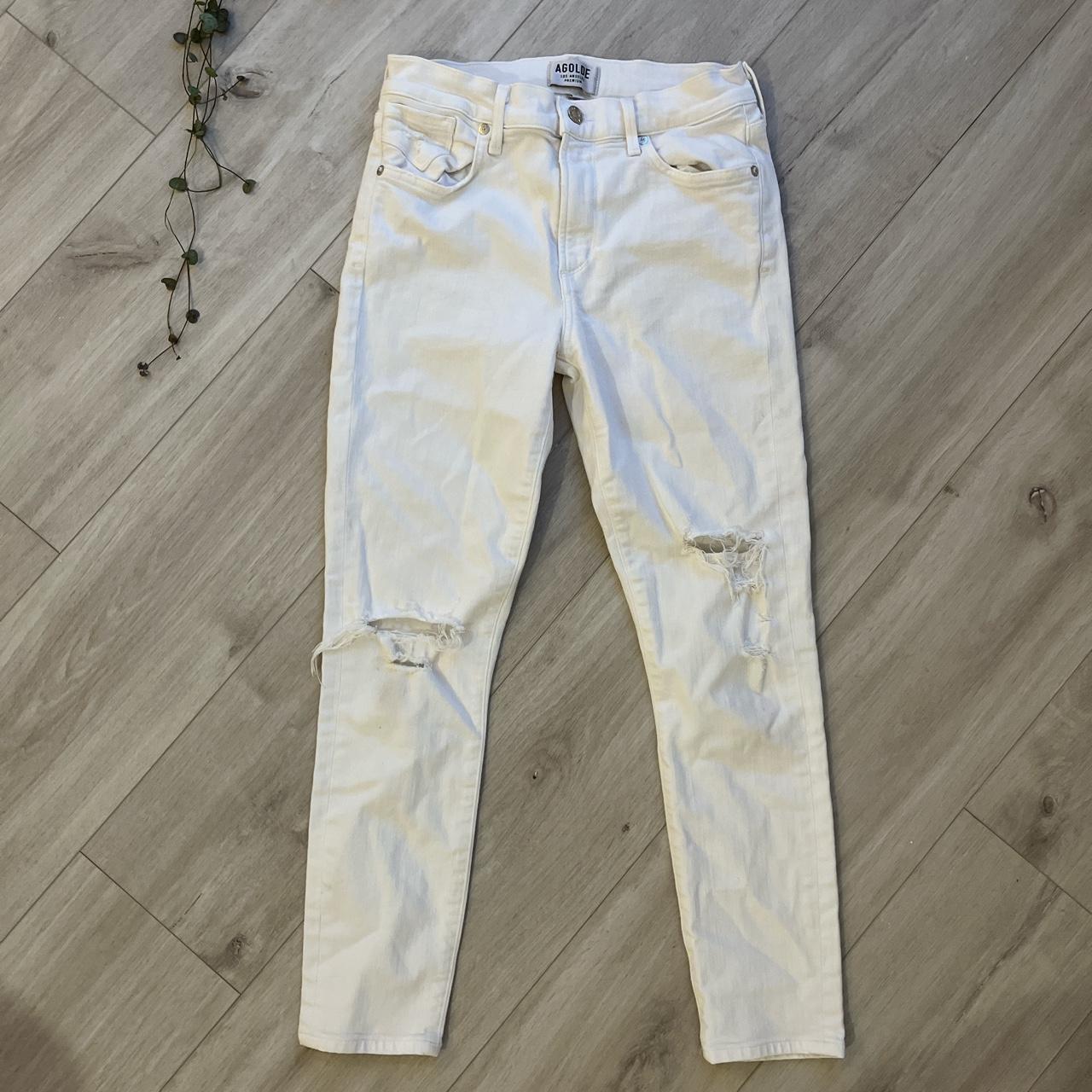 Agolde White Distressed Ripped Skinny Jeans Waist