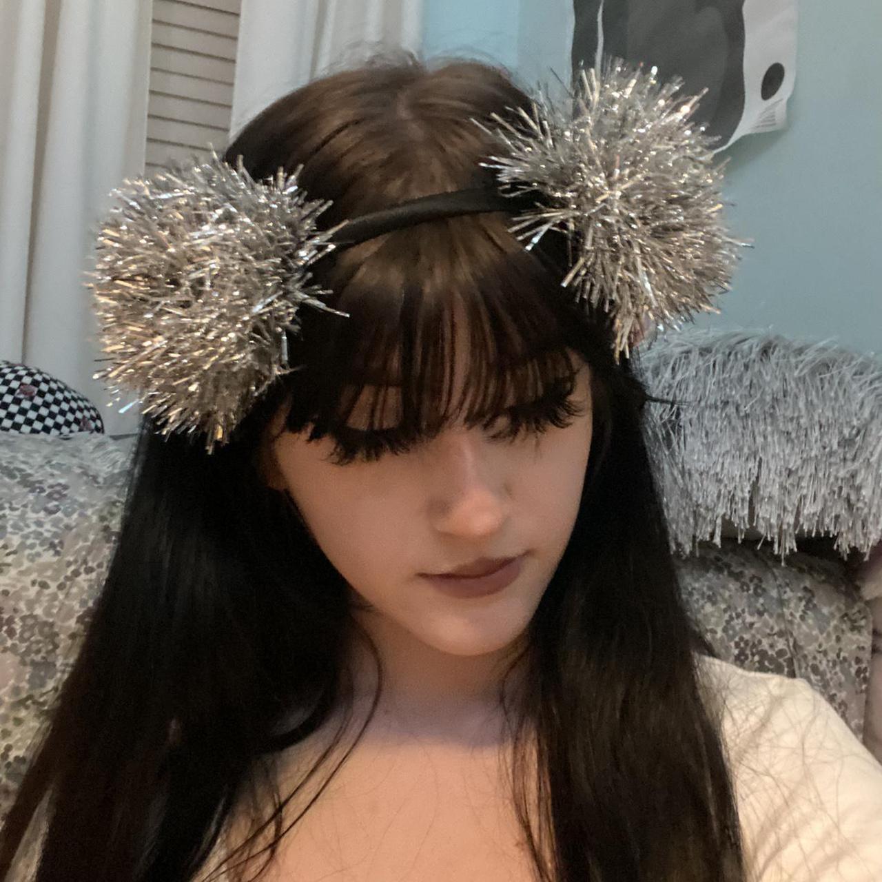 Silver Tinsel Pom Pom Headband Shipping... Depop
