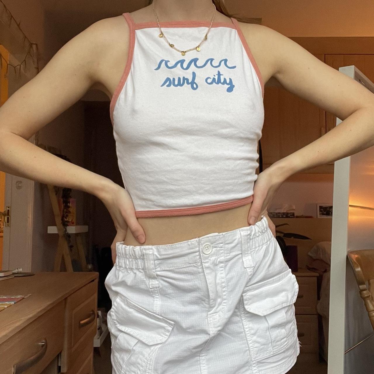 Urban outfitters “surf city” white halter crop top,... - Depop