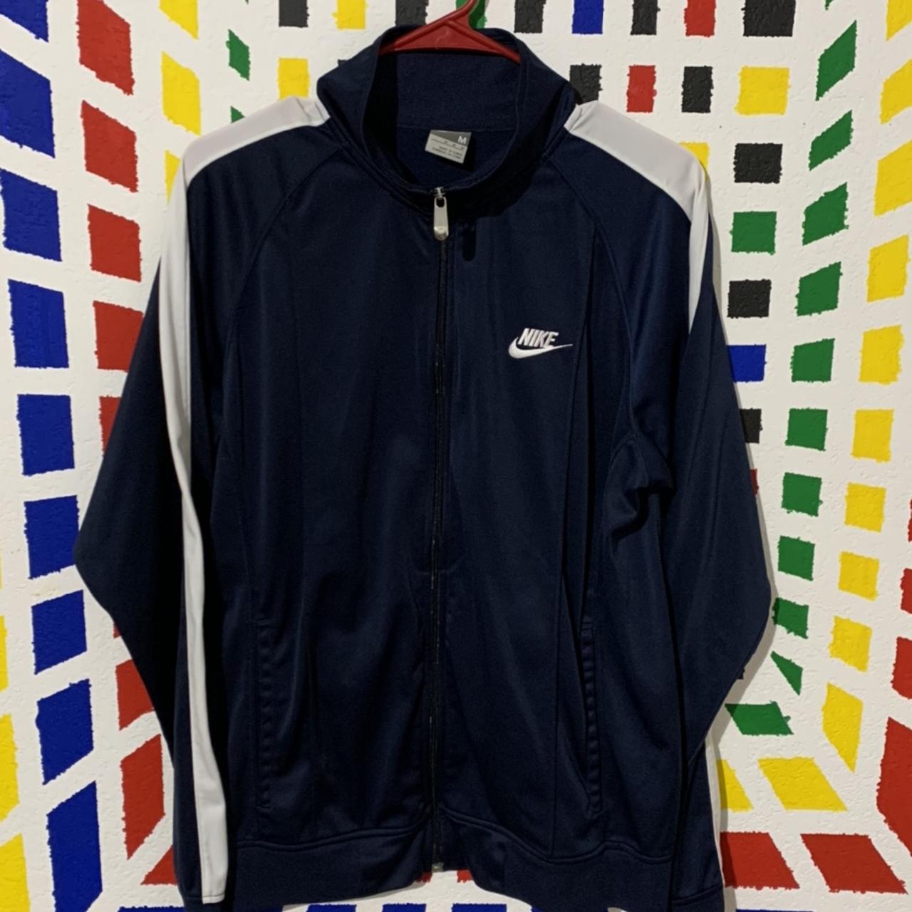 Nike Navy and White Track Jacket! In Great... - Depop