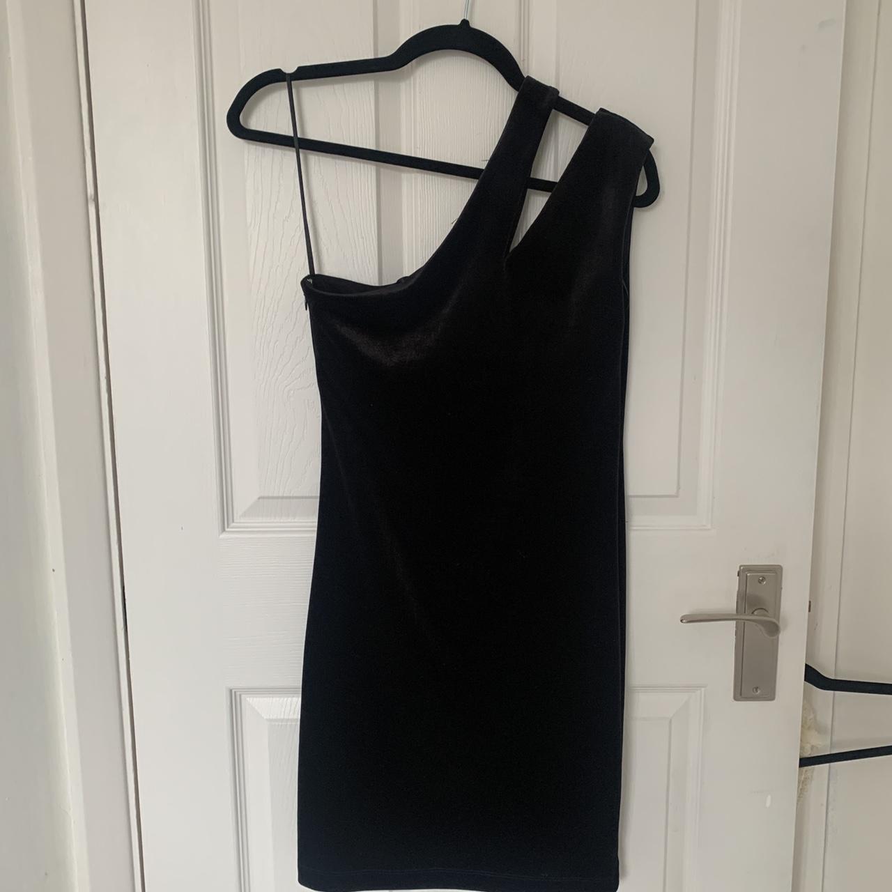 Stunning black velvet one shoulder dress from... - Depop