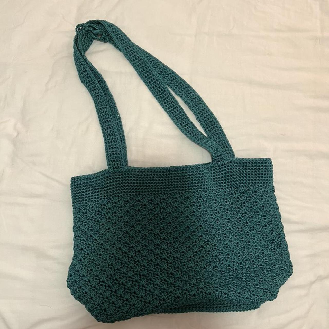 Crochet knit blue tote bag. Perfect for summer. Had... - Depop