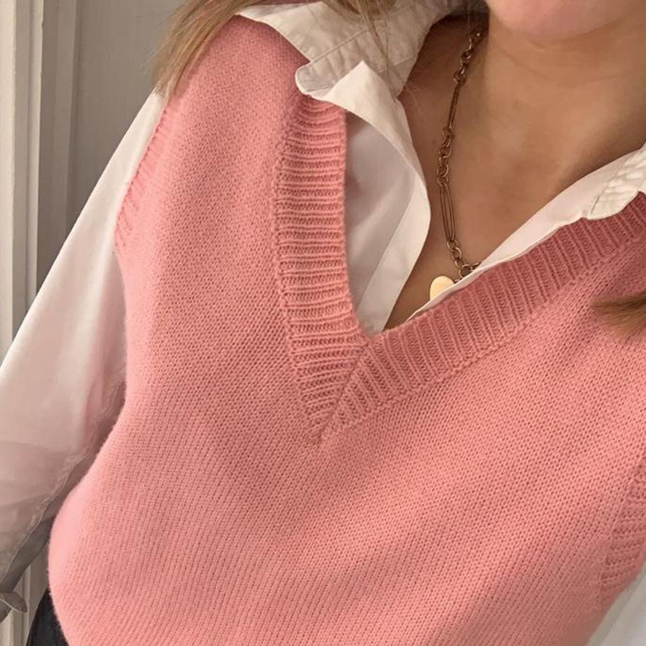 Pink sleeveless sweater vest / knit vest. Shown on... Depop