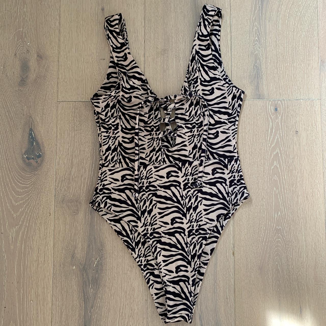 High leg nasty gal zebra print swimming costume,... - Depop