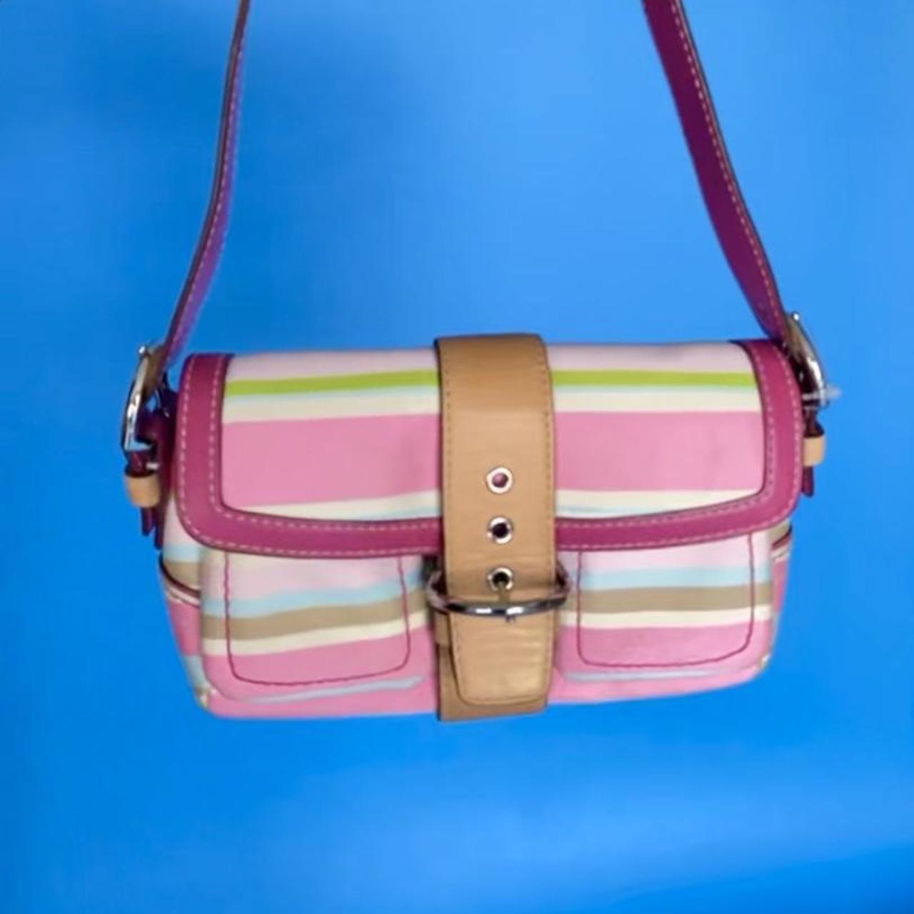 Y2k Vintage Coach Pink Multi-Color Striped Purse w/ Genuine