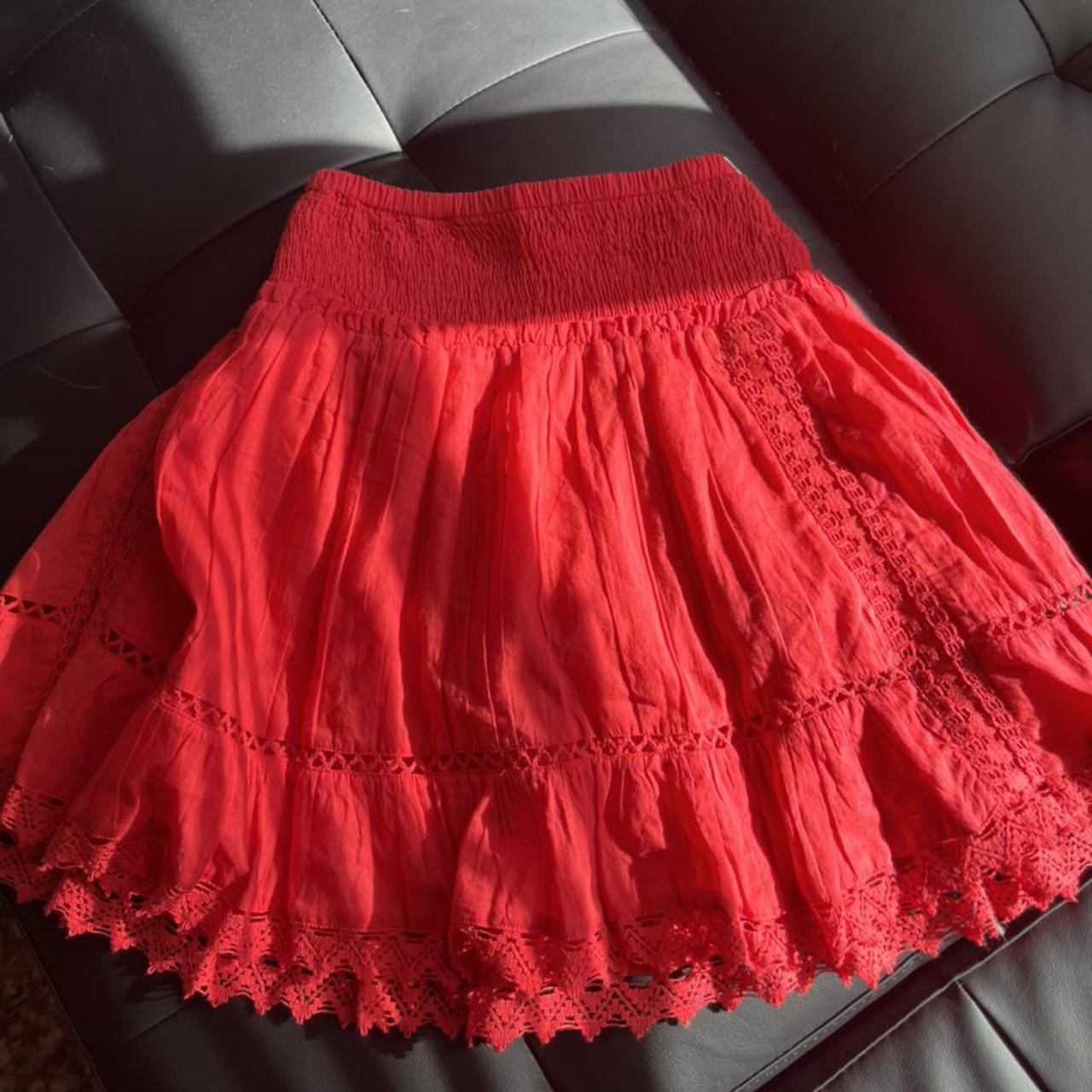 Red flare mini skirt, with stretch waist band, and... Depop