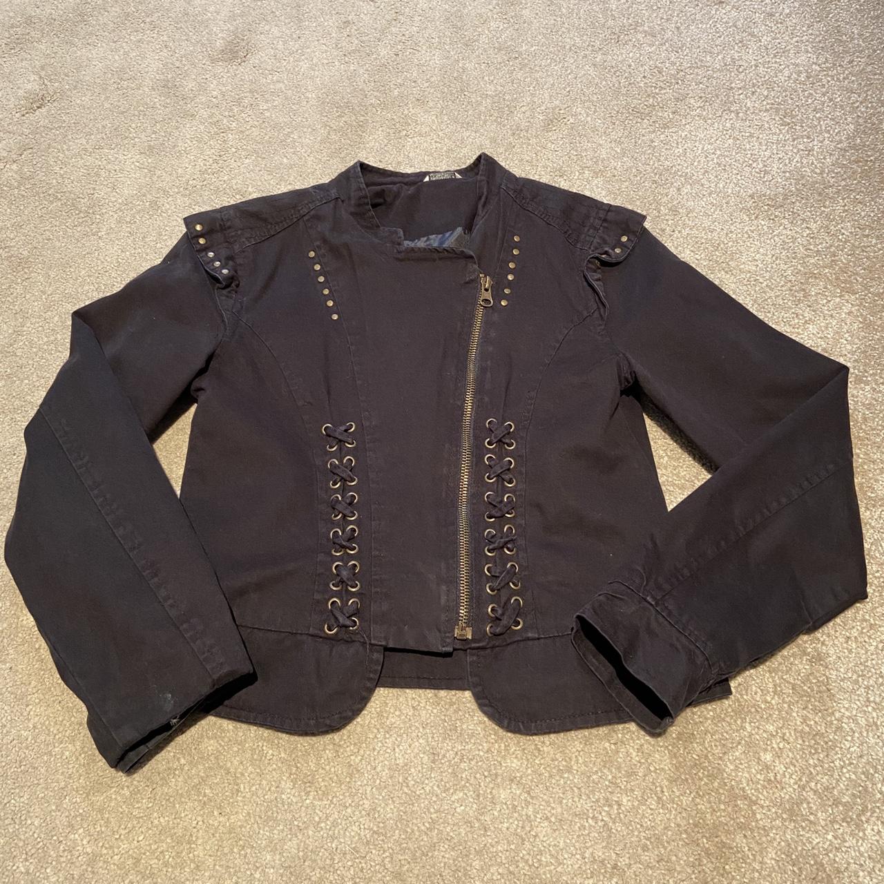 Tammy Girl black jacket age 12-13. Worn. Few marks... - Depop