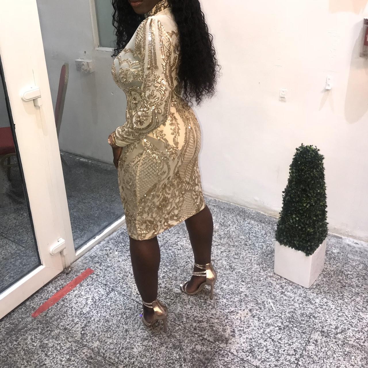 Fashion Nova Calcy Sequin Mesh Dress Gold Only. Depop