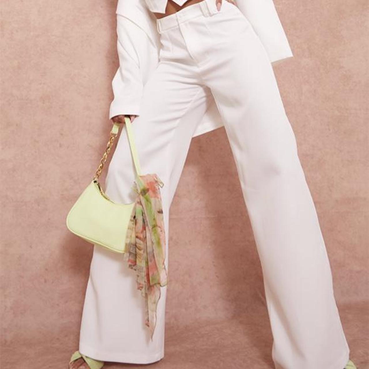 White Woven Double Belt Loop Suit Pants