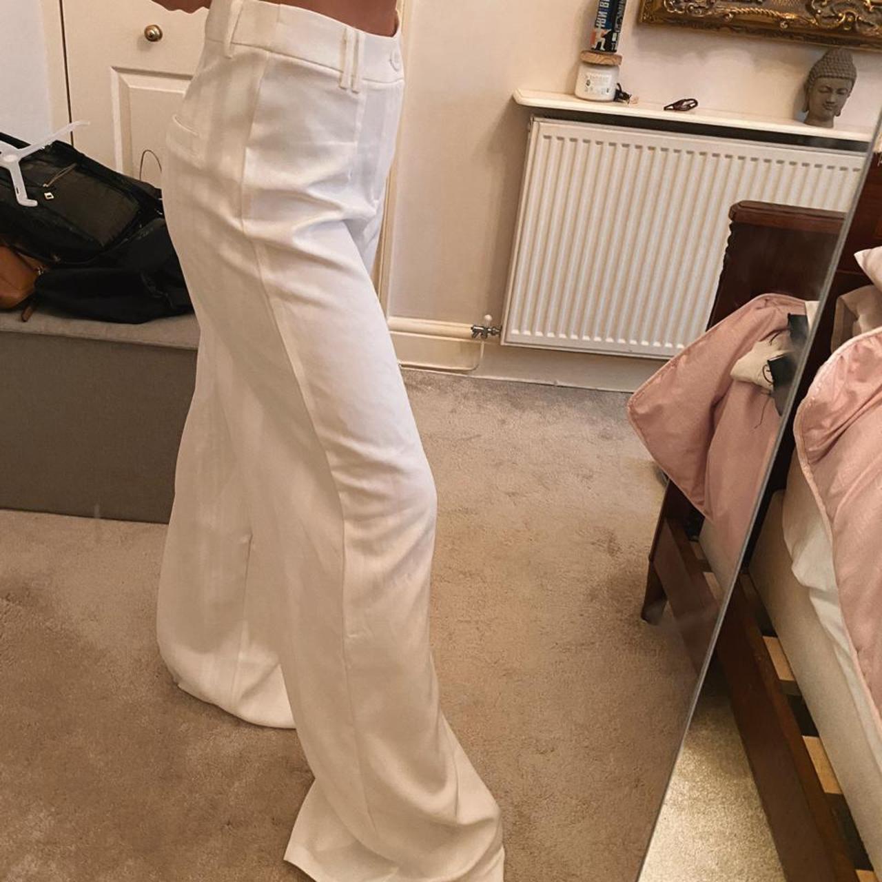 White Woven Double Belt Loop Suit Pants