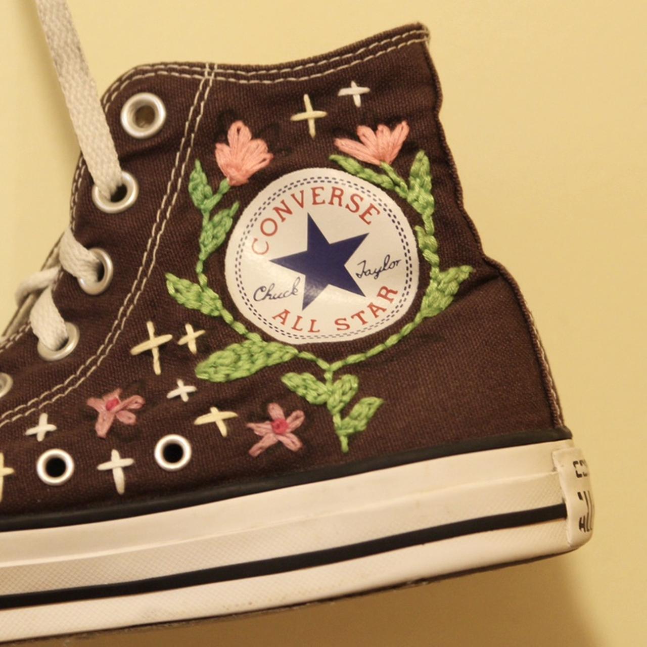 custom embroidered converse! i can make these in any... Depop