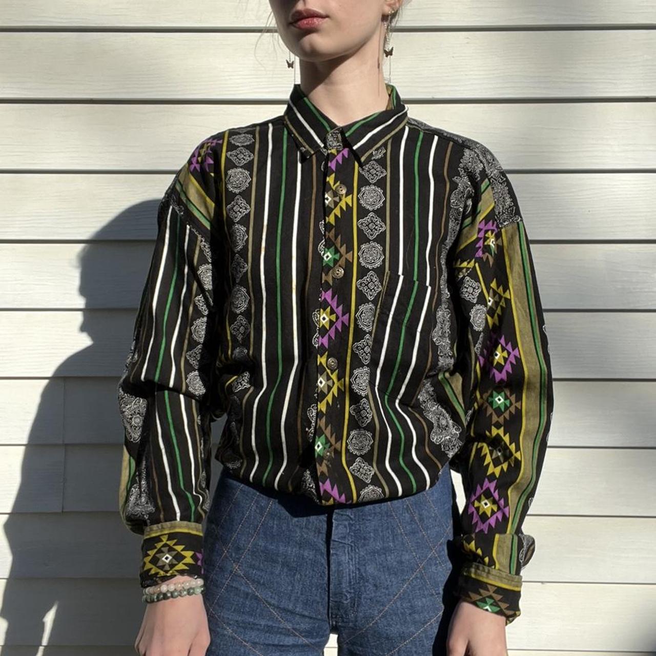 Vintage Western Button Up Shirt Black Base Color Depop