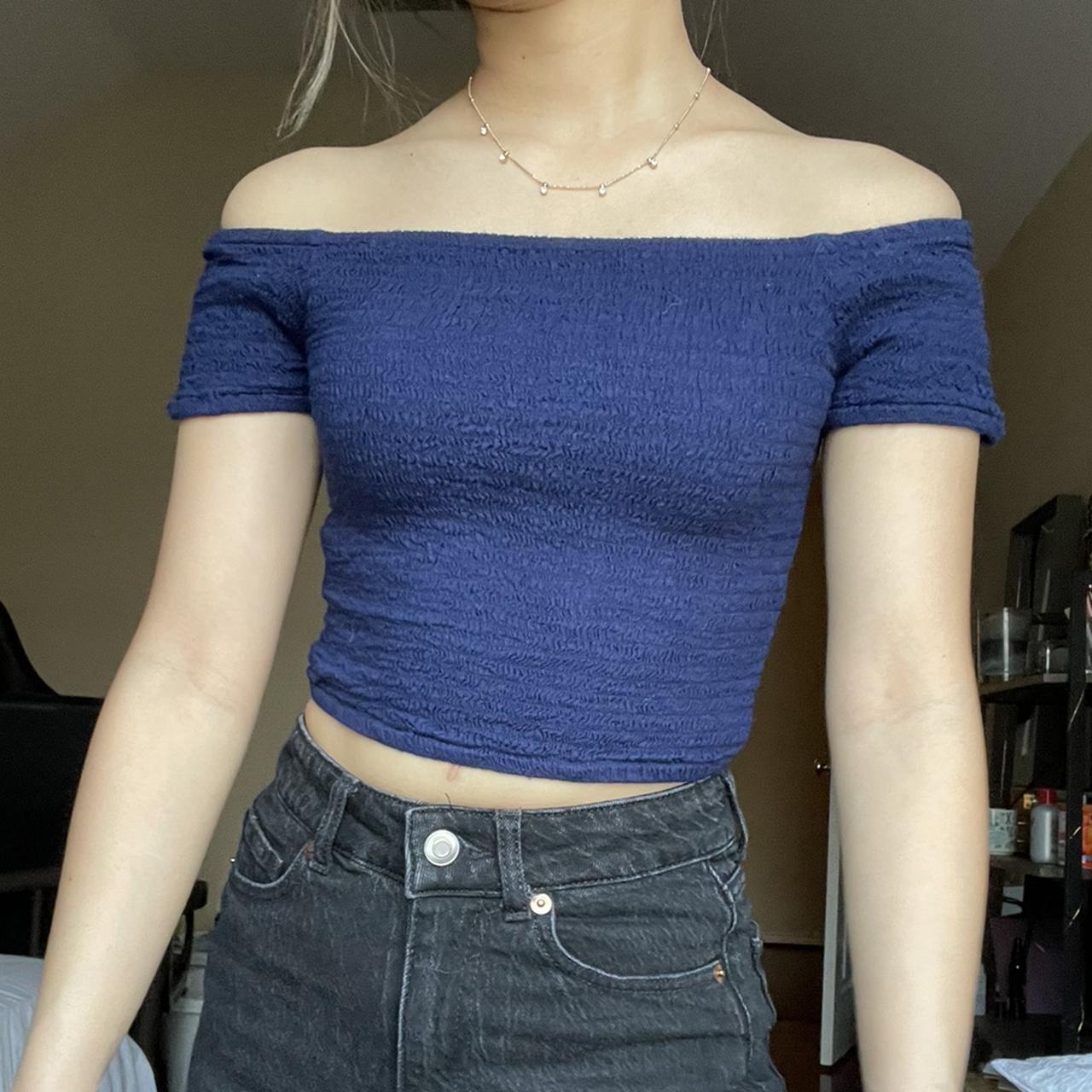 Blue Navy Off Shoulder Crop Top Summer Fashion Depop