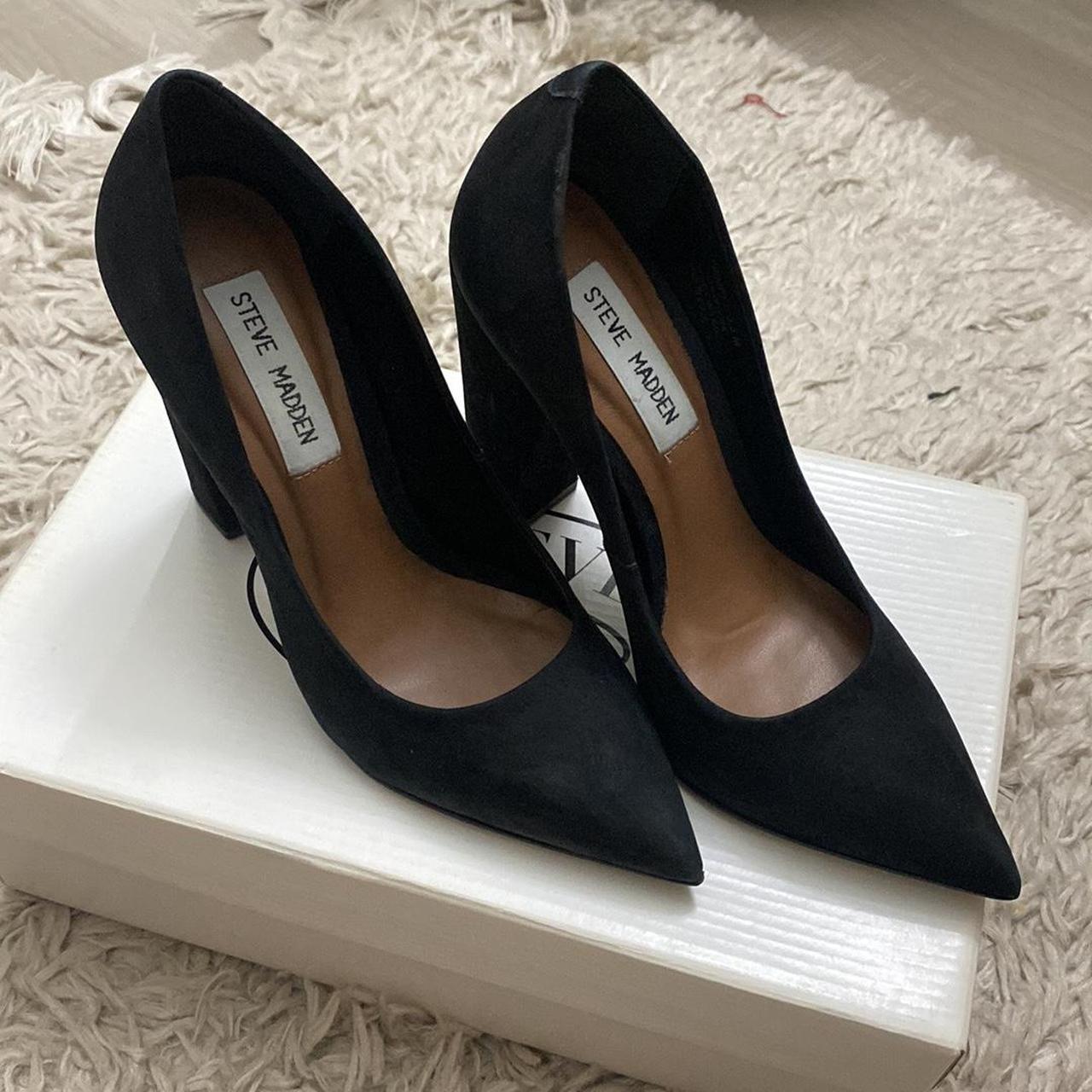 Steve Madden Primpy Black Nubuck Leather Block Heel Pumps