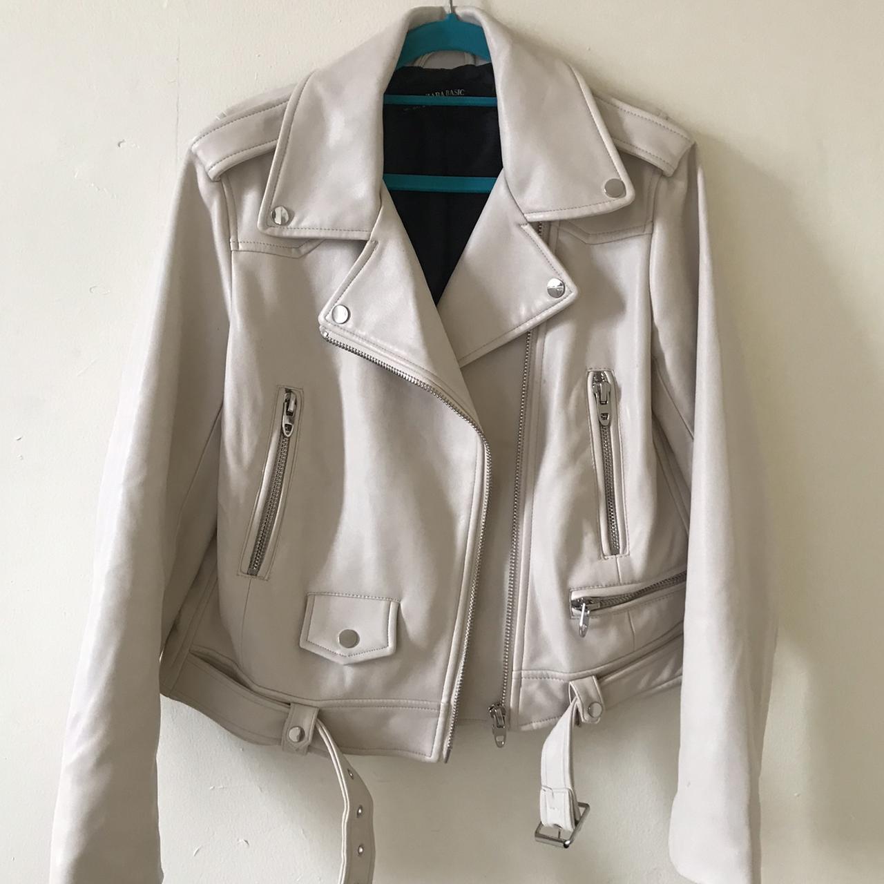 ♡Zara off white biker jacket♡ •worn a few times... Depop