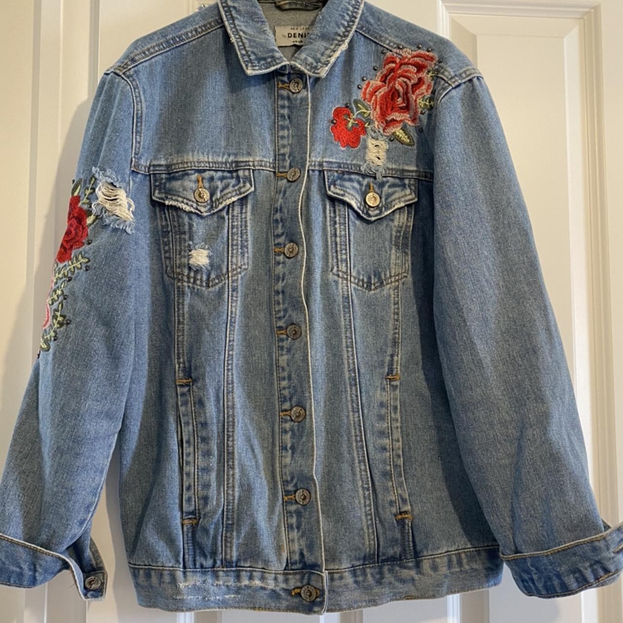 New Look Embroidered denim jacket Couple of small... - Depop