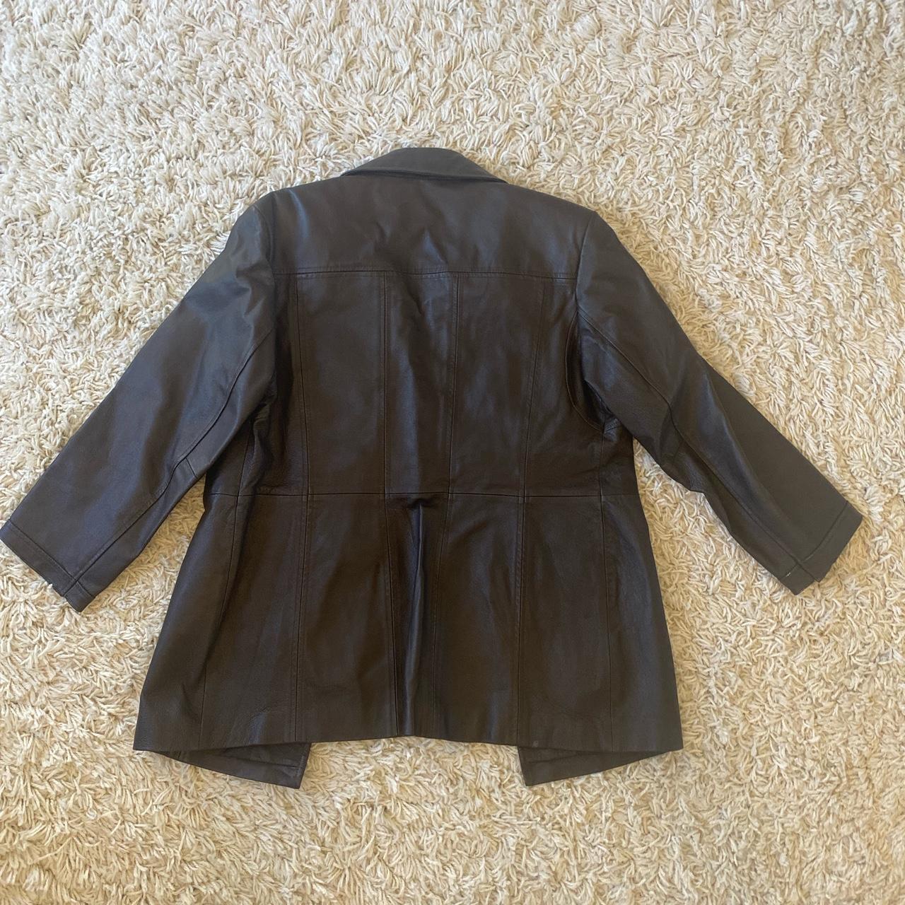 oversized brown leather jacket. it is genuine... - Depop