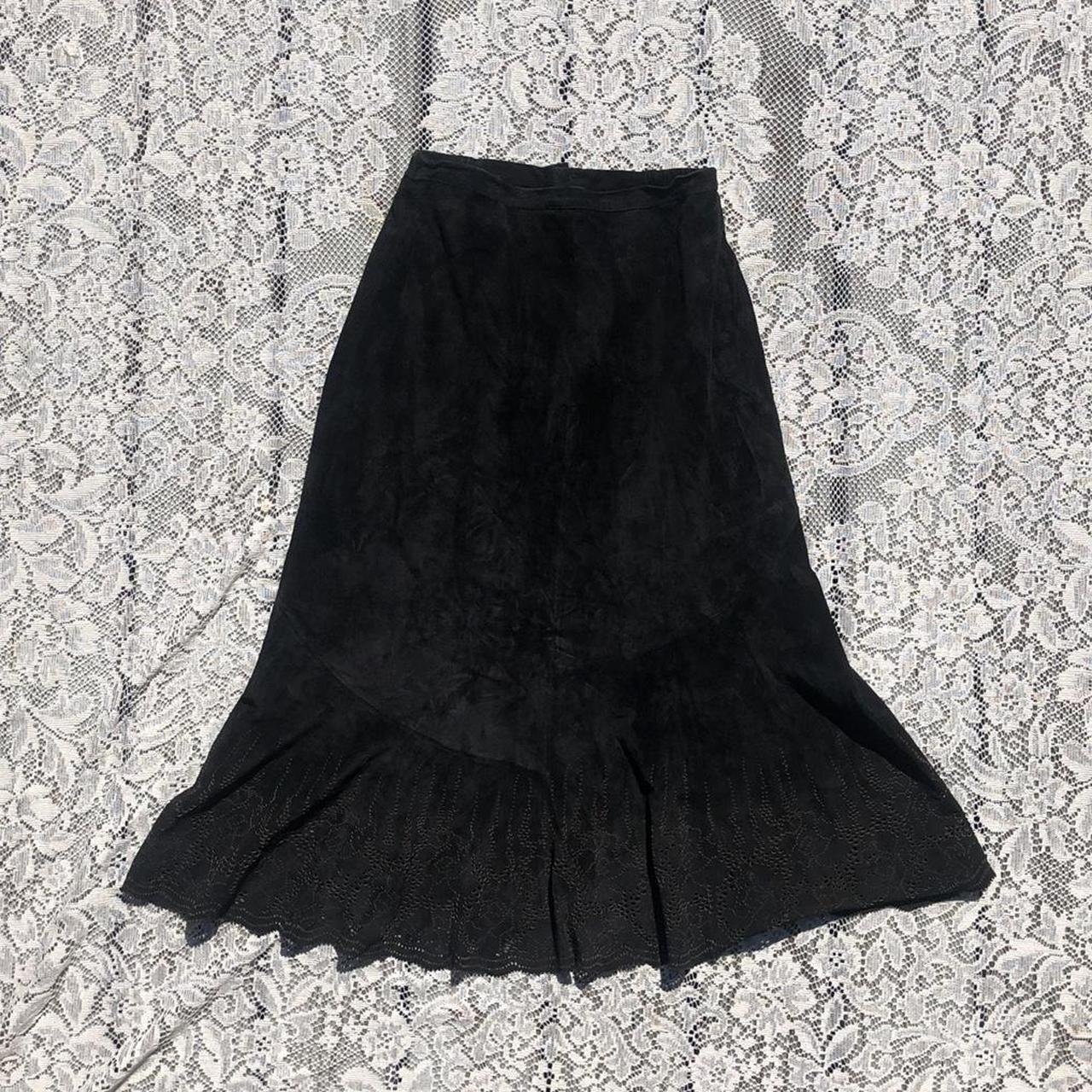 Vintage black suede maxi skirt with stunning eyelet... - Depop