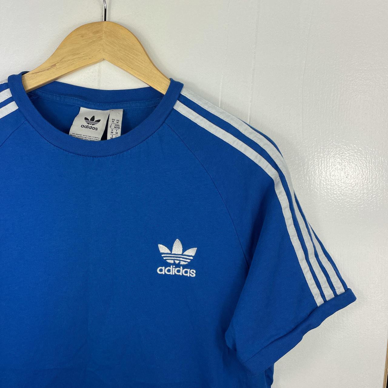 Adidas classic 3-stripe t shirt in bright blue, with... - Depop