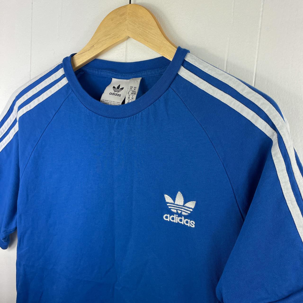 Adidas classic 3-stripe t shirt in bright blue, with... - Depop