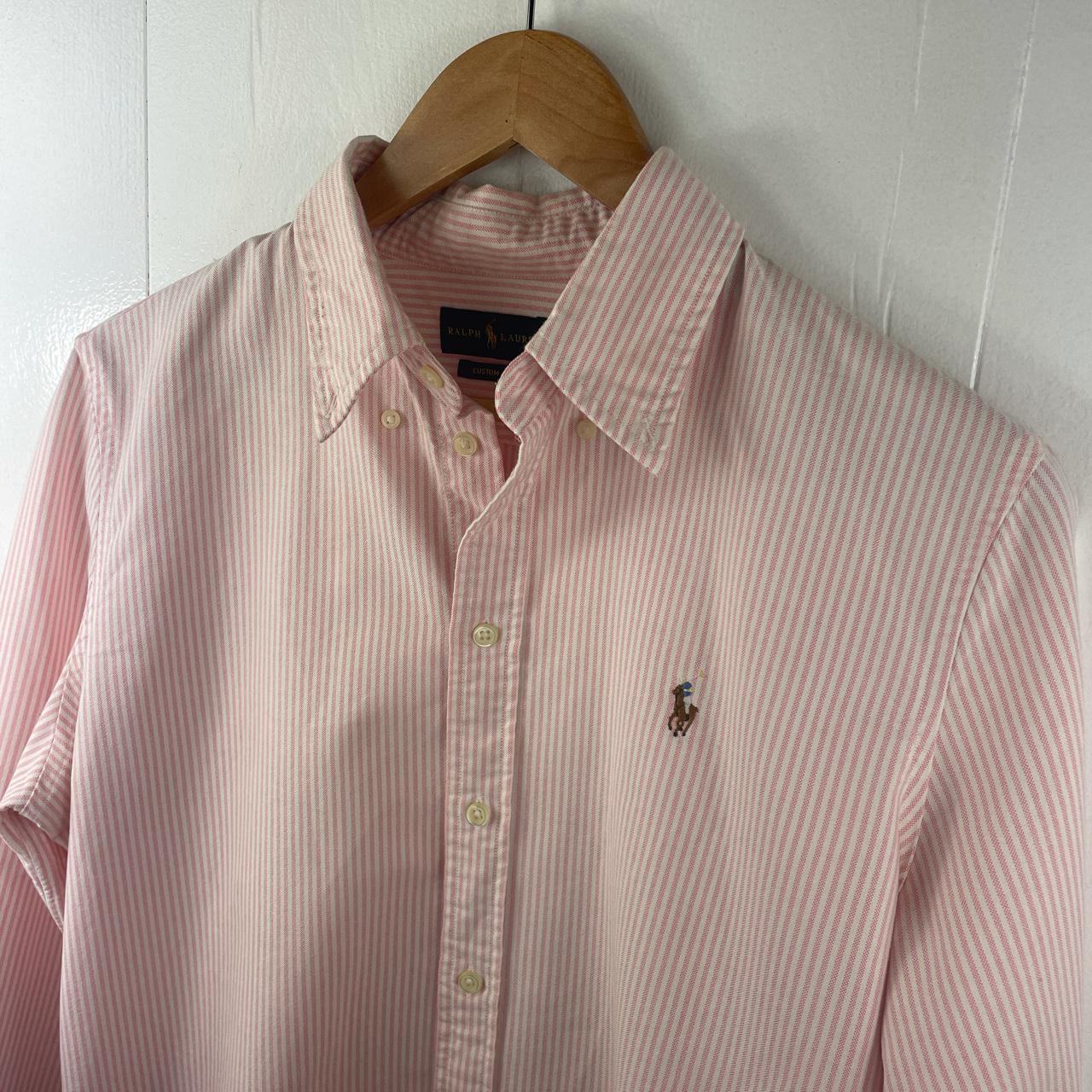 Ralph Lauren pinstripe formal shirt in pink and... - Depop