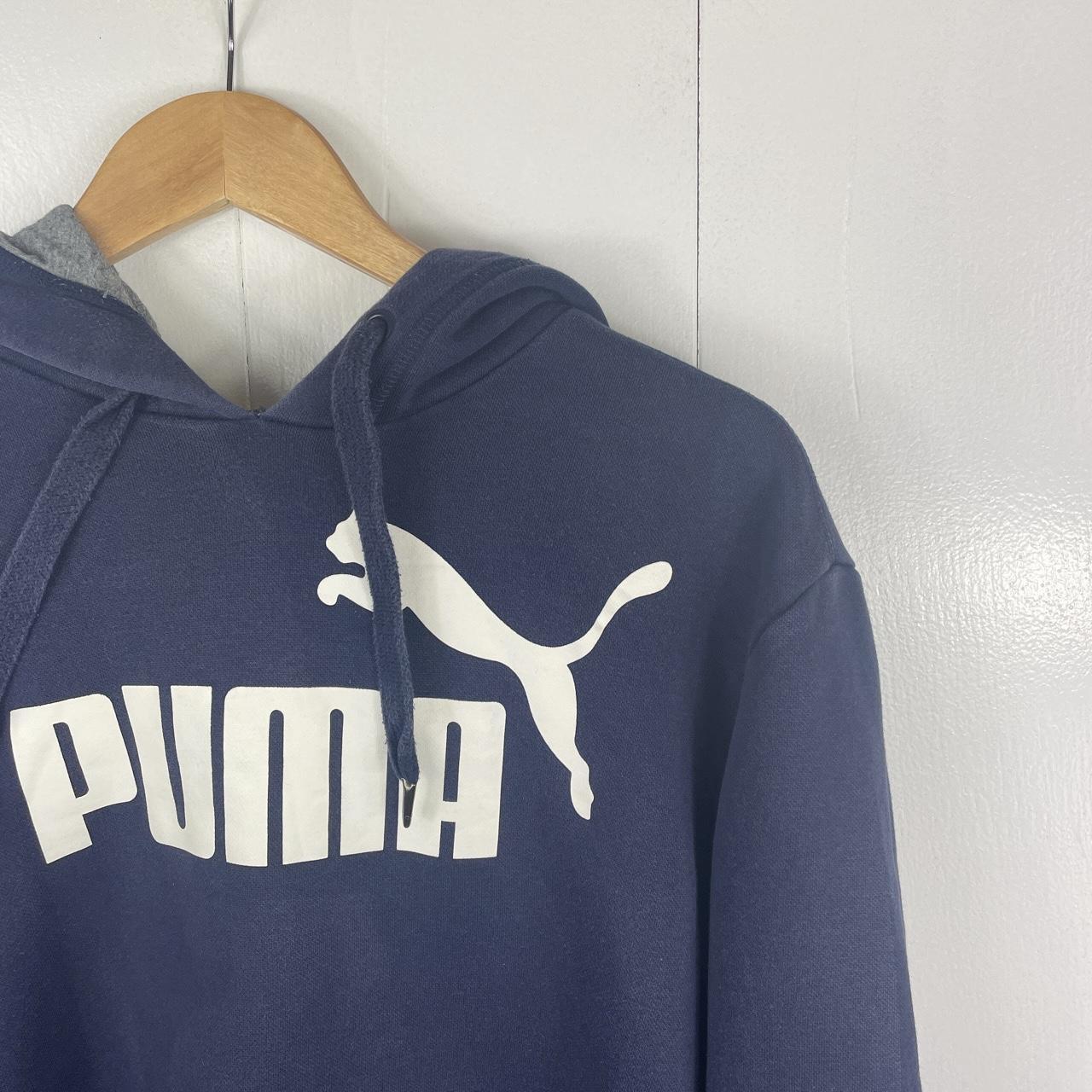 Puma spellout hoodie in navy, with white printed... - Depop