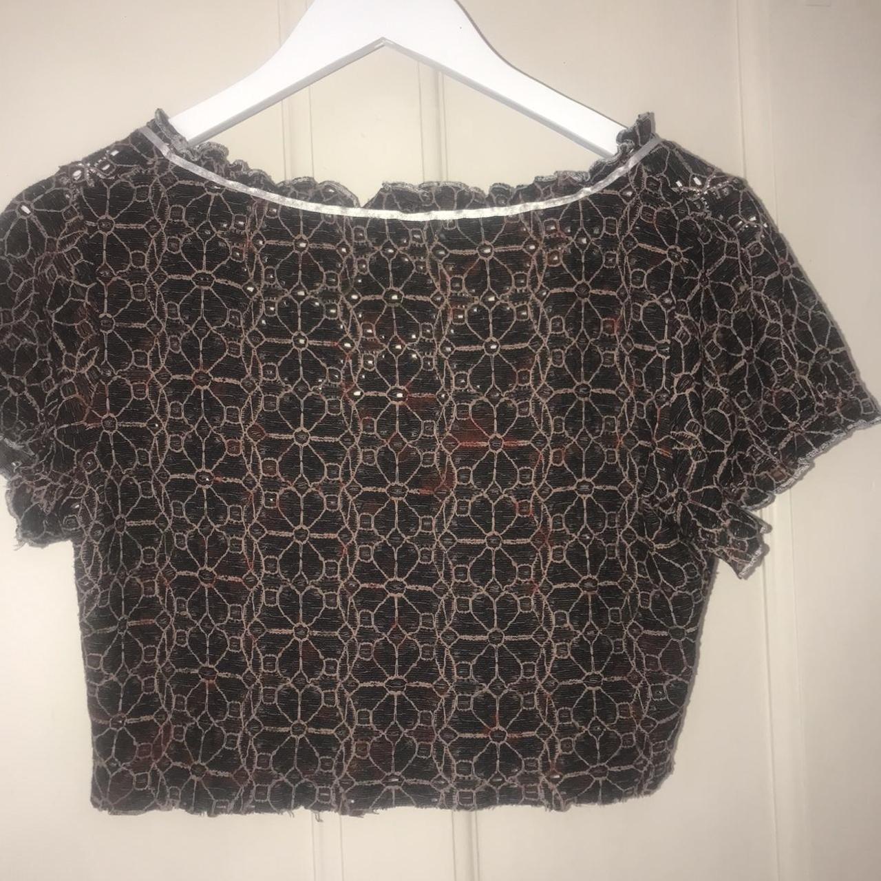 Cropped Lacey Patterned Top Reworked Depop