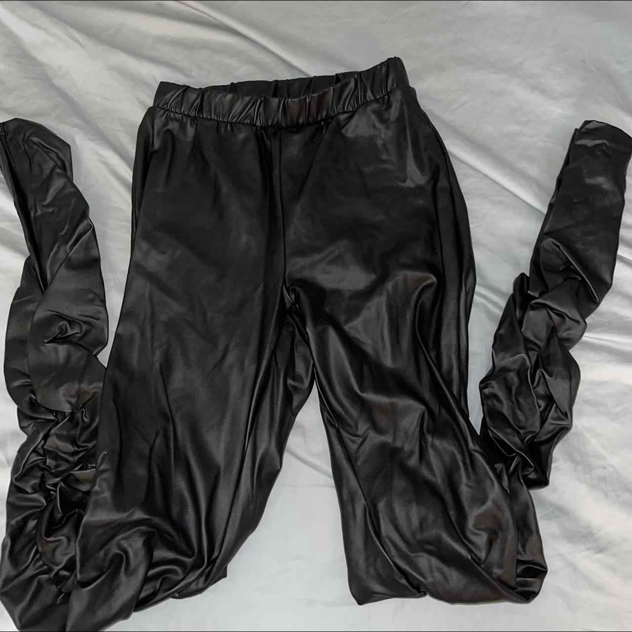 Stacked faux leather pants (from the knees down) At... - Depop