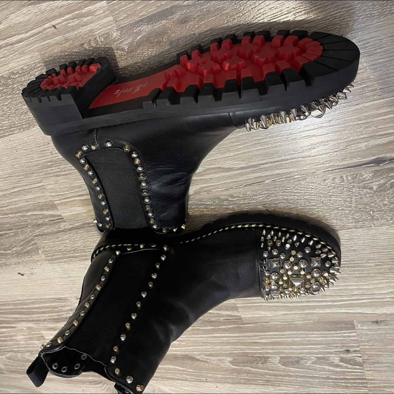 CHRISTIAN LOUBOUTIN Calfskin Studded Chasse A Clou Flat Chelsea