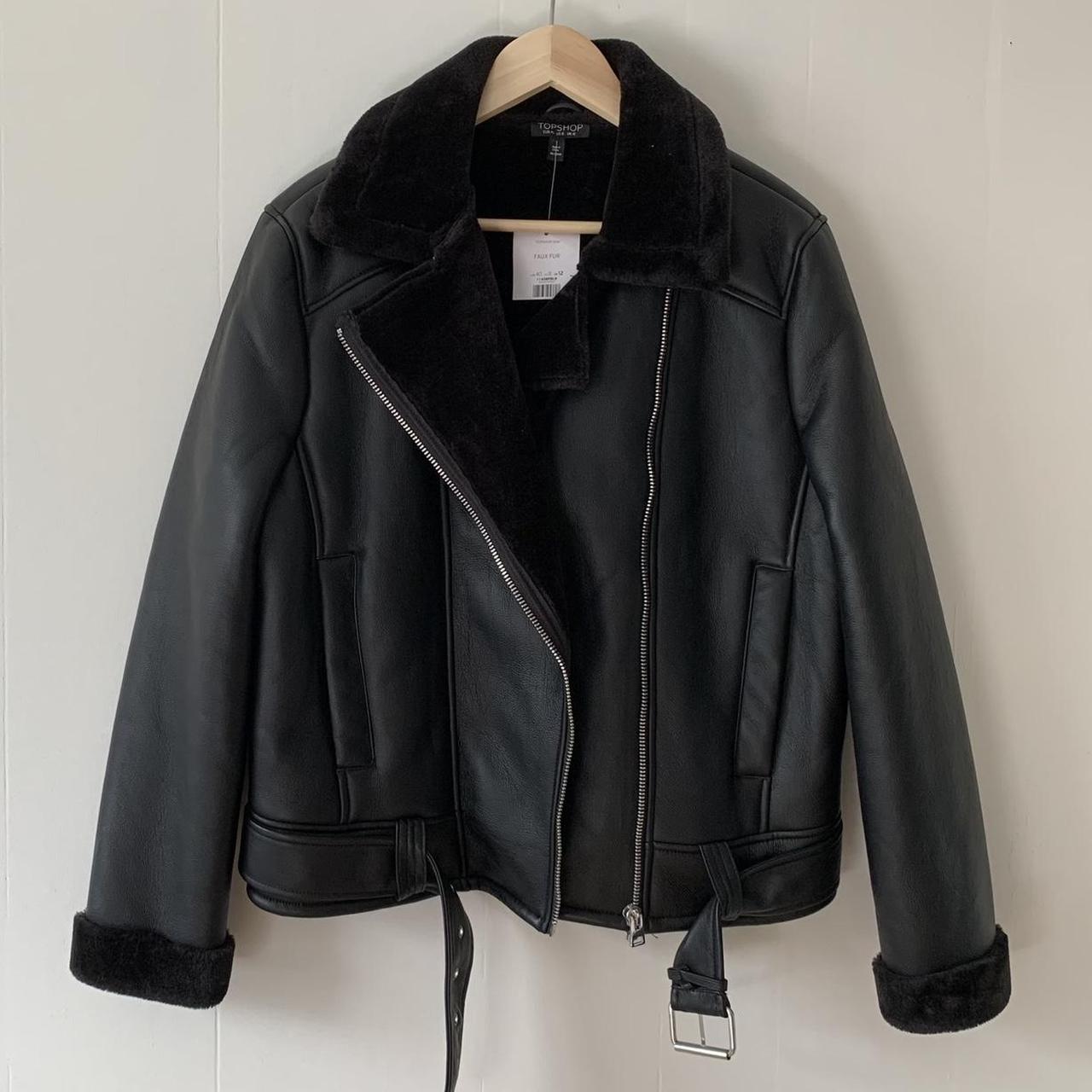 ♠️Vegan Belted Faux Leather Jacket with Faux Fur... - Depop