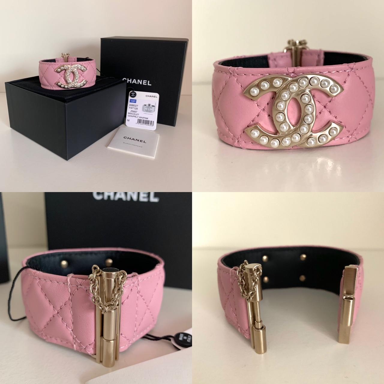 Brand new. Chanel pink quilted leather cuff. Soft - Depop