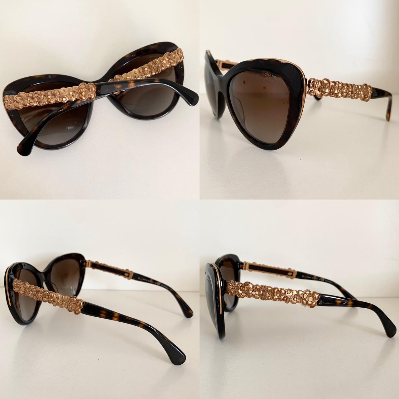 CHANEL, Accessories, Chanel Polarized Special Enameled Gold Floral  Sunglasses