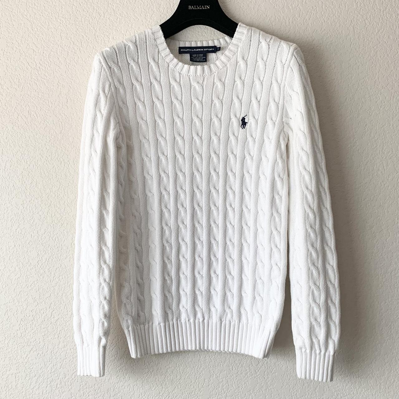 Ralph Lauren sport thick white cable knit pullover... - Depop