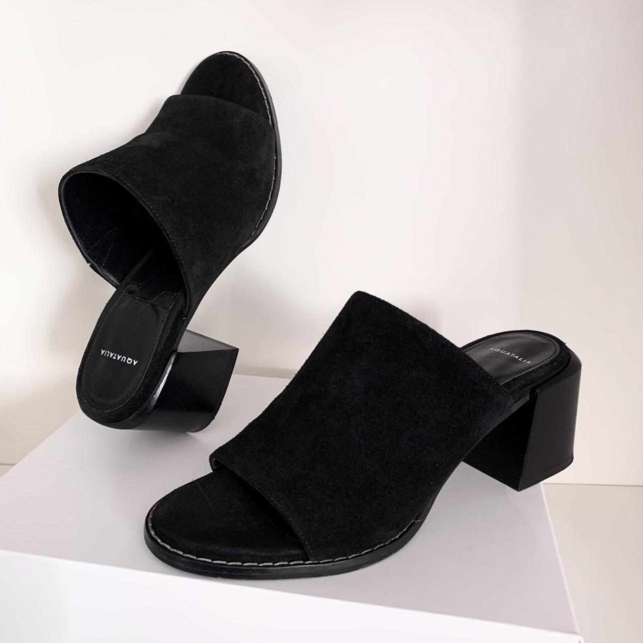 Aquatalia black suede mule heels. Made in Italy