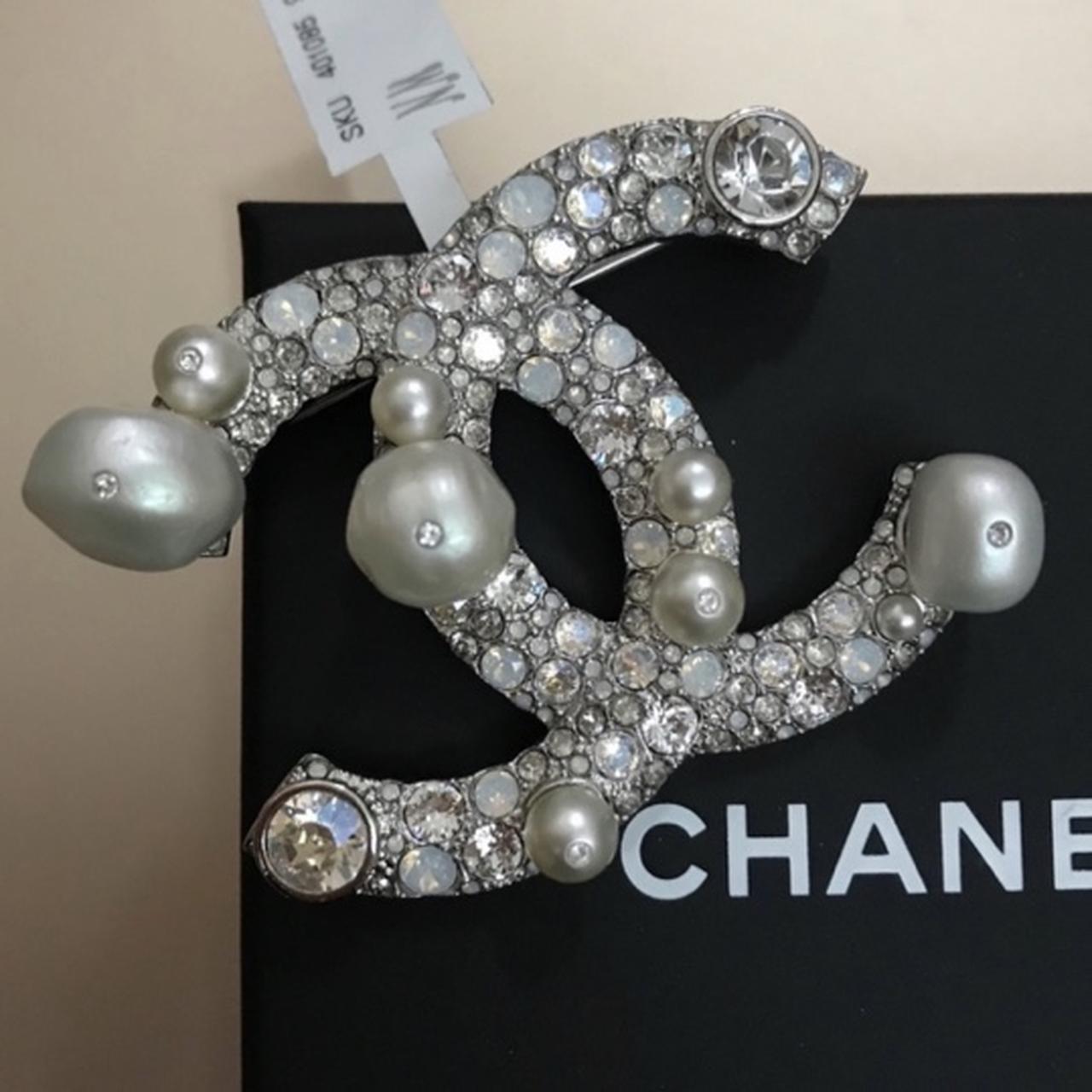 CHANEL Crystal & Faux Pearl Brooch - Large