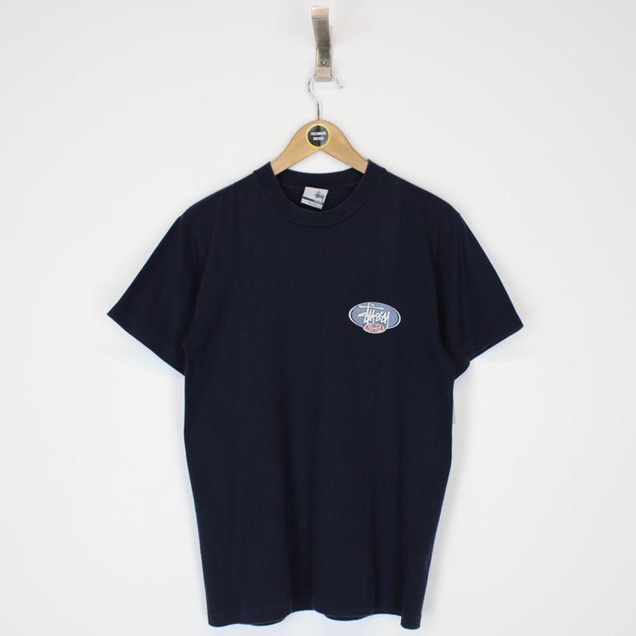 Vintage 90’s Stussy Navy Blue Crew Neck Short Sleeve... - Depop