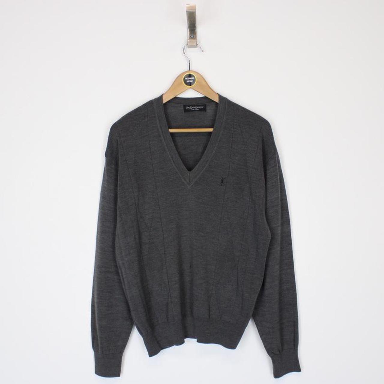 Vintage 90’s Yves Saint Laurent Grey Pullover Knit... - Depop