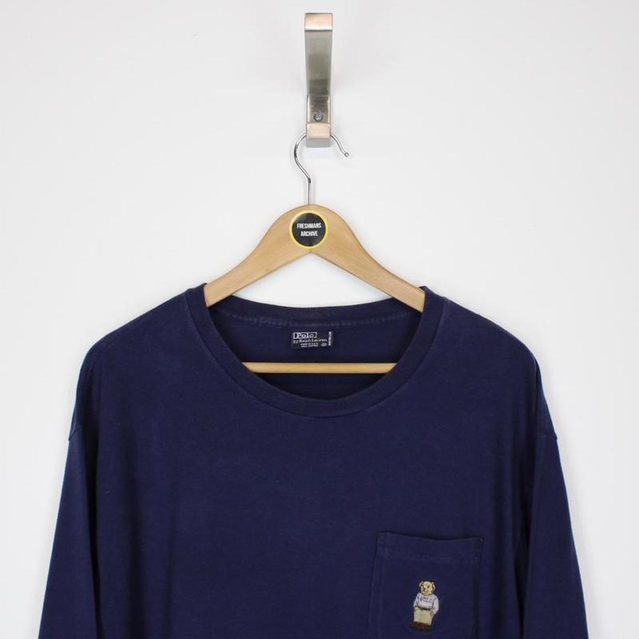 Vintage 90s Ralph Lauren Polo Bear Navy Blue Long... - Depop