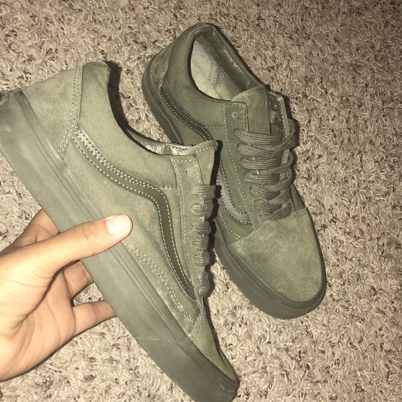 olive green low top vans