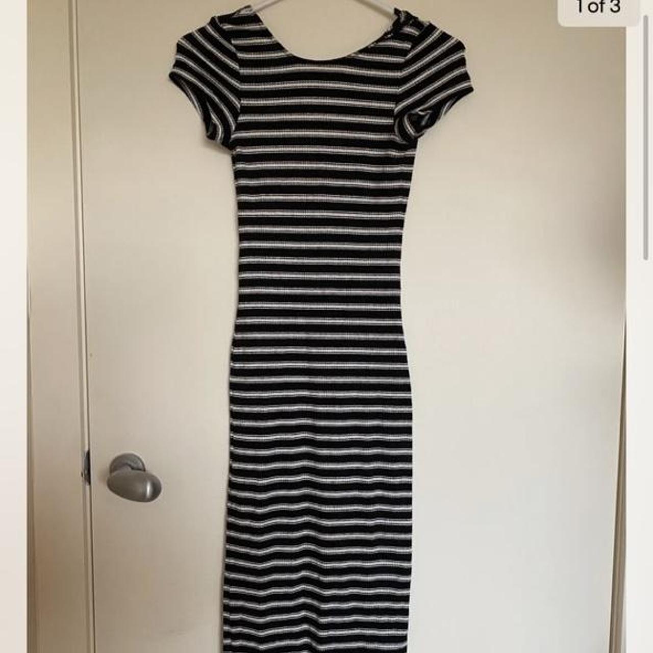 Bardot black and white striped midi dress size... Depop