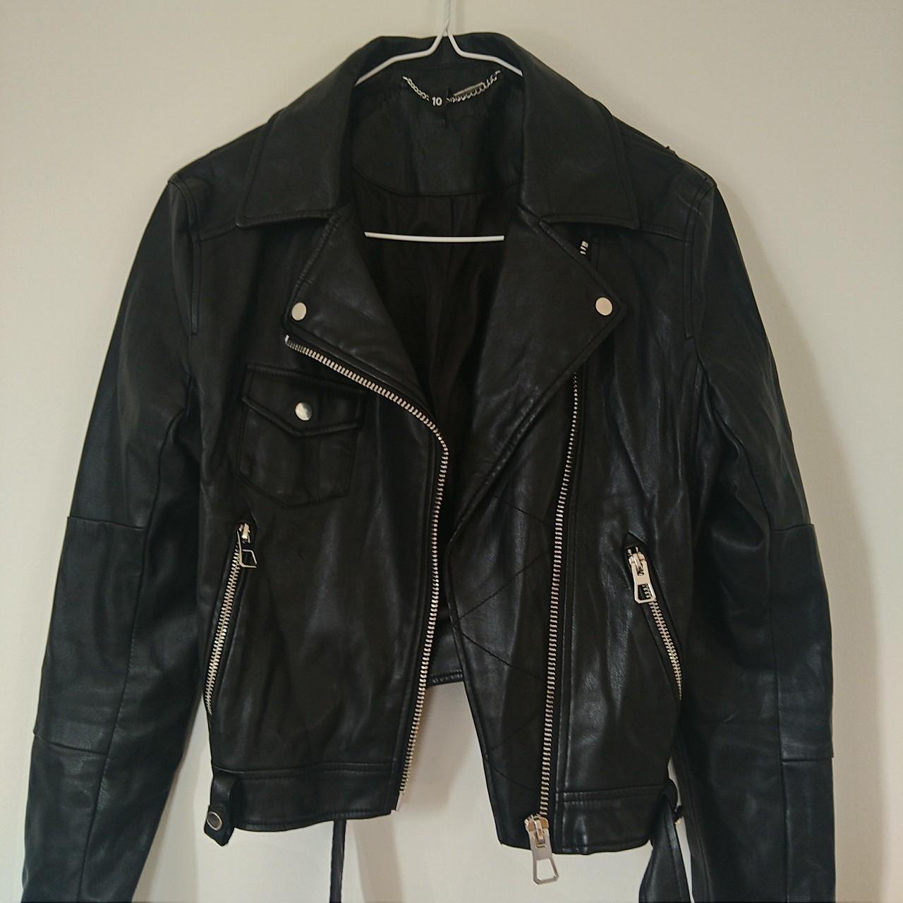 Black H&M faux leather jacket Fits really nicely,... - Depop