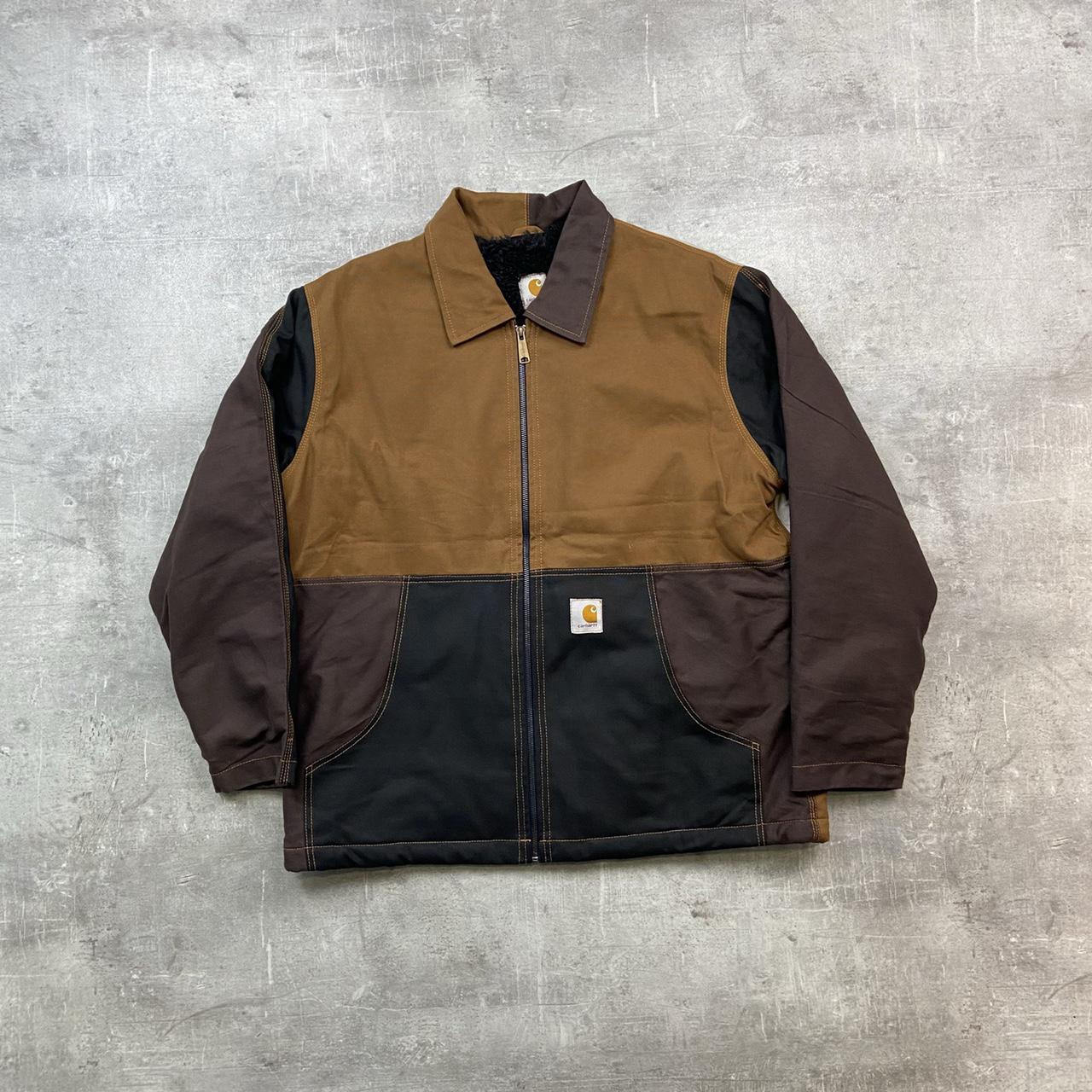 Vintage Carhartt rework jacket in brown and black... - Depop