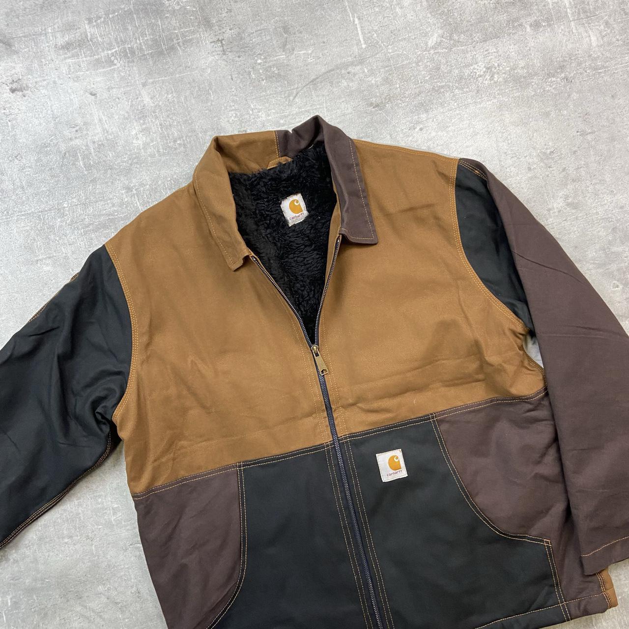 Vintage Carhartt rework jacket in brown and black... - Depop