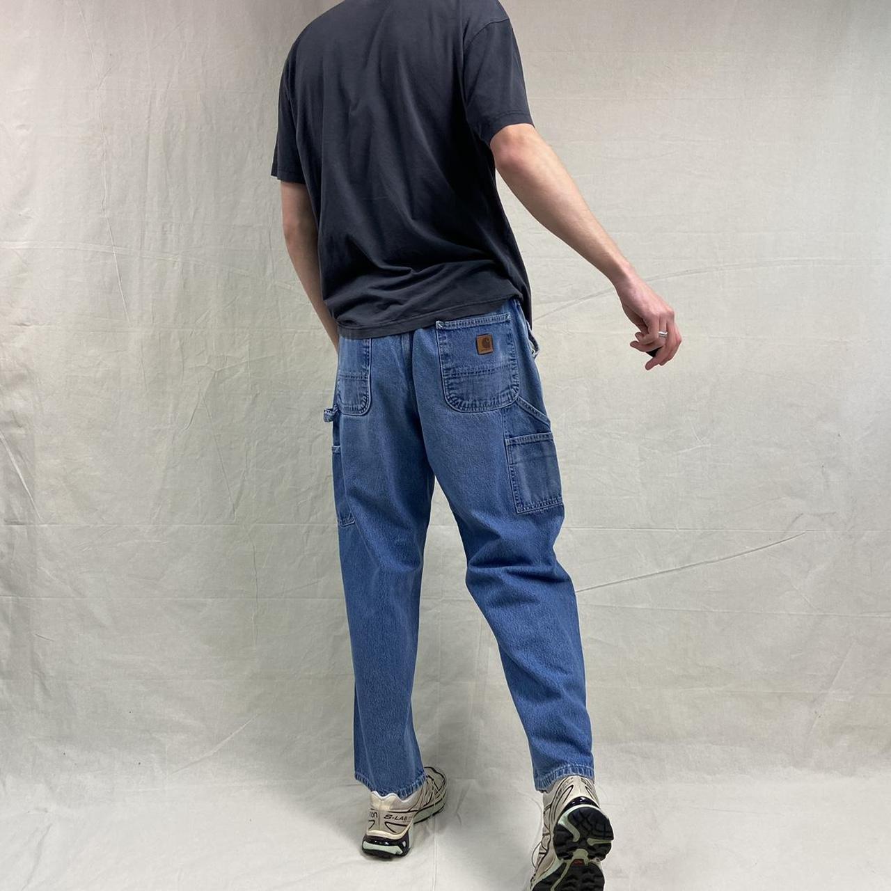 Vintage 90s Carhartt carpenter jeans in a mid blue... - Depop
