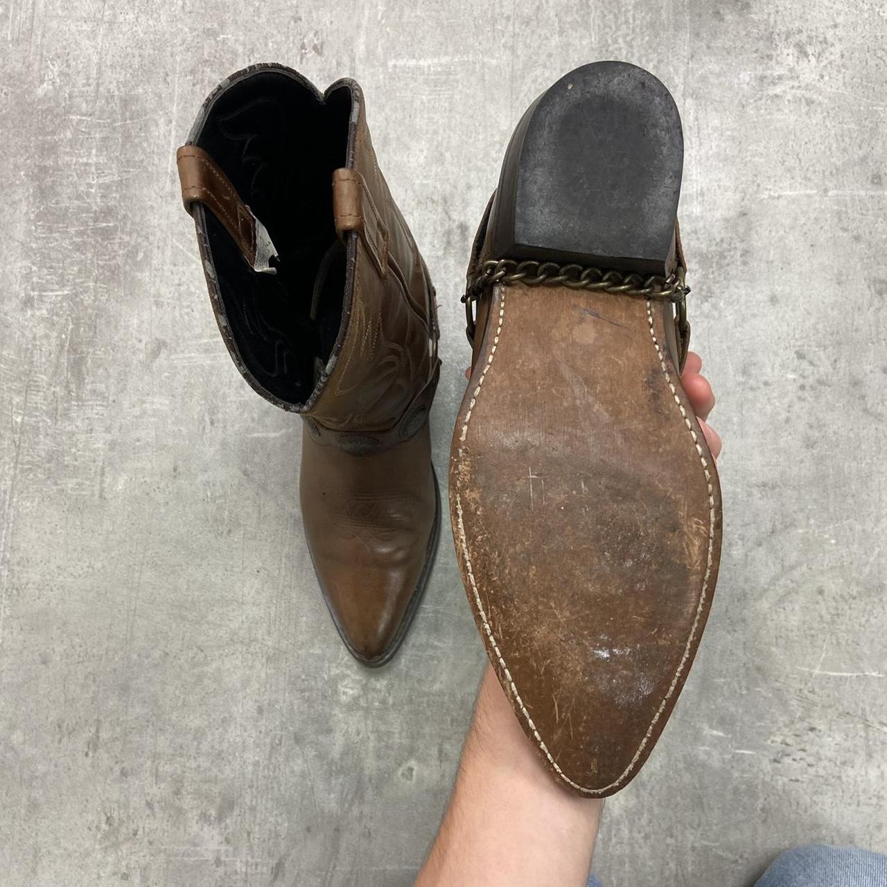 Vintage 90s Leather cowboy boots in brown 🌊 super... - Depop