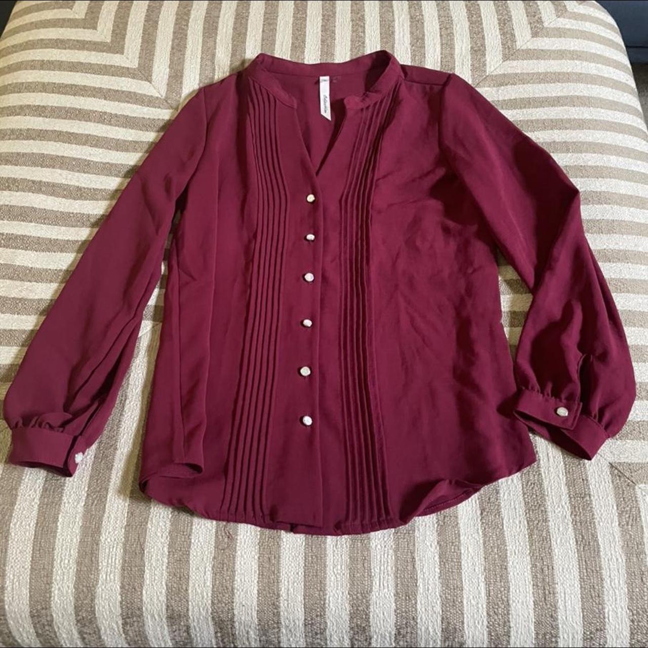 burgundy work blouse. New York collection, long... - Depop