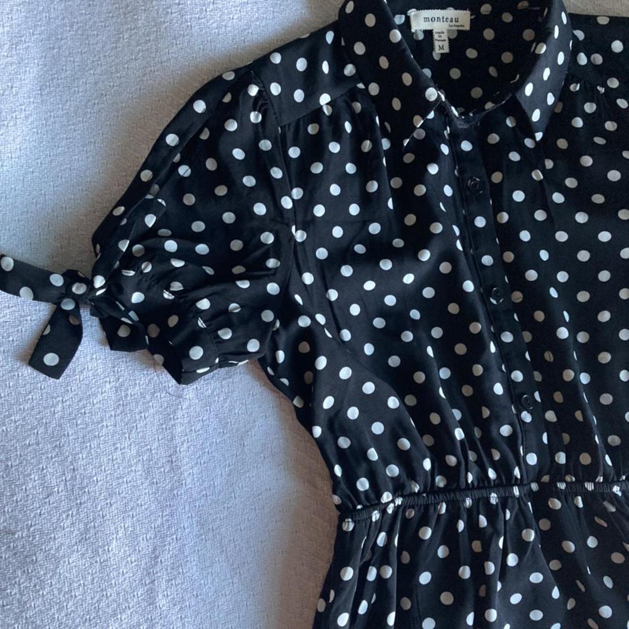 Cute B&W polka dot collared dress Puff sleeve with... - Depop