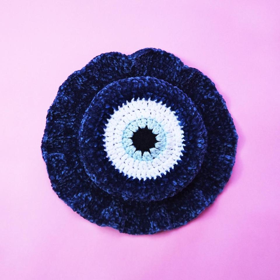 Blue Evil Eye Crochet Bucket Hat